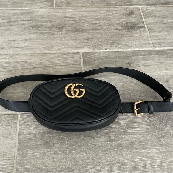 Gucci Handbags - Gucci Black Leather Belt Bag Fanny Pack Calfskin Marmont Matelasse